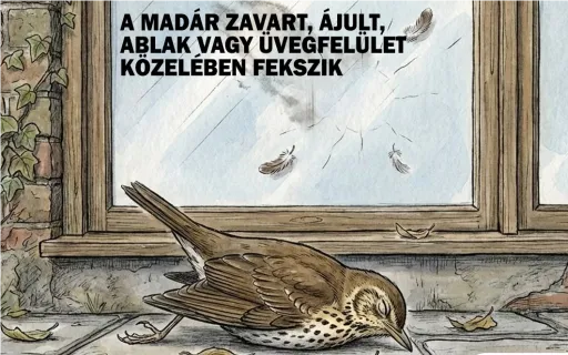 Ablaknak repült madarak.